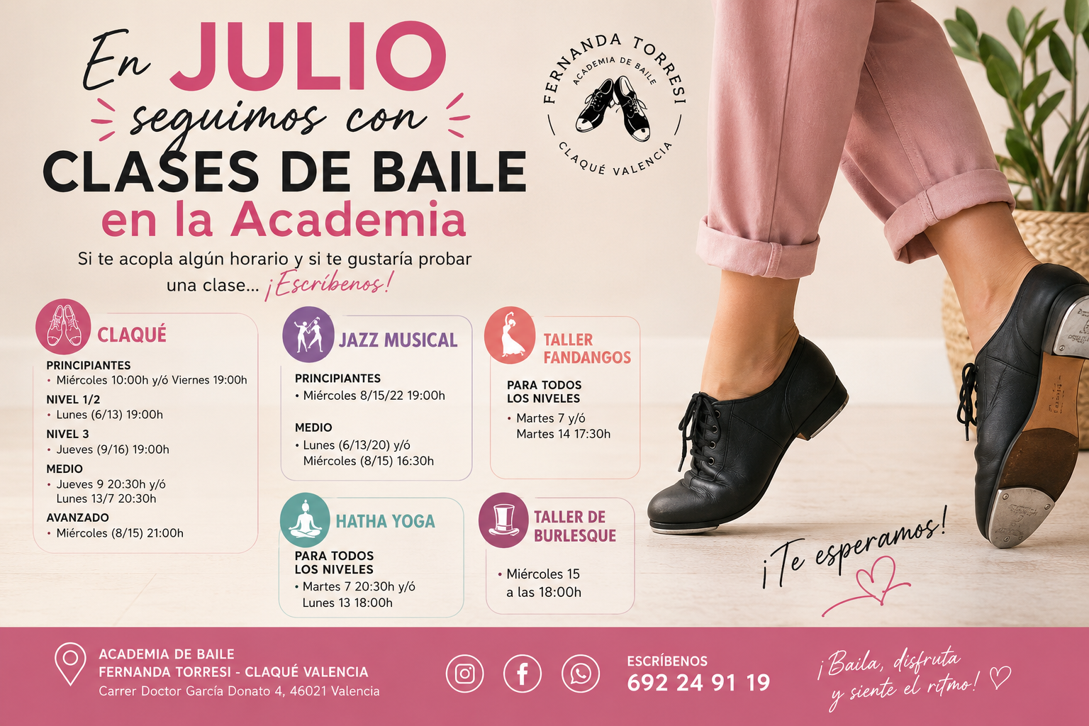 Clases de baile en Valencia durante julio: Claqué, Jazz Musical, Flamenco, Burlesque y Yoga